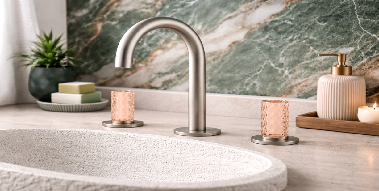 Fontana DuoVistral brushed nickel bathroom vanity faucet 3 hole widespread dual-handle